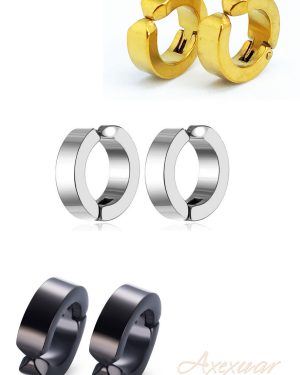 3 Çi̇ft Sikiştirmali Deli̇ksi̇z Çeli̇k Halka Küpe Kadin Erkek Unisex Sari Si̇yah Gümüş Renk