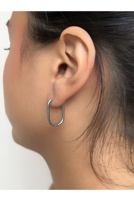 Axexuar - 316L Gümüş Gri Cerrahi Çelik Minimal Küpe (Oval)
