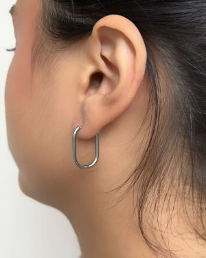 Axexuar - 316L Gümüş Gri Cerrahi Çelik Minimal Küpe (Oval)