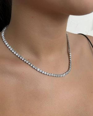 Axexuar - Gümüş Renk Özel Zirkon Taşlı Kare Kesim Su Yolu Çelik Kolye